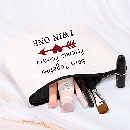 MBMSO Twin One Twin Two Bag Born Together Friends Forever Twins Gifts Cosmetic Bag Twin Sister Gift for Her (Twin One Twin Two Set of 2)4