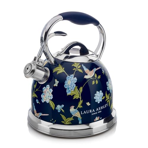 Laura Ashley Elveden Marine Blau 2,5 Litern Wasserkessel Induktion von VQ – Wasserkessel Camping mit Pfeifton für Gasherd, Induktions kochfeld oder andere Kochfelder mit Druckknopf Mechanismus
