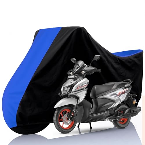 Image of All Weather Protection Two Wheeler Cover for Yamaha Ray ZR 125 Fi Hybrid, Scooter & Scooty | Anti Dust, 100% Waterproof, Heat Resistant, UV Proof - Triple Stitched | (Black Top Royal Blue)