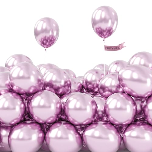 Image of PartyWoo Metallic Pinkish Purple Balloons, 50 pcs 5 Inch Metallic Pink Balloons, Pink Metallic Balloons for Balloon Garland Balloon Arch as Wedding Decorations, Birthday Party Decorations, Pink-G108