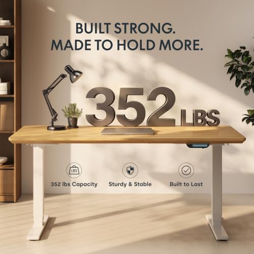Image of FLEXISPOT E6 MAX Solid White Oak Wood Standing Desk 55 inchx28 inch, Solid Hardwood Ergonomic Beveled Desktop, Dual Motor 3-Stage Sit Stand Desk, Heavy-Duty Workstation Supports Up to 352 lbs (White Frame)
