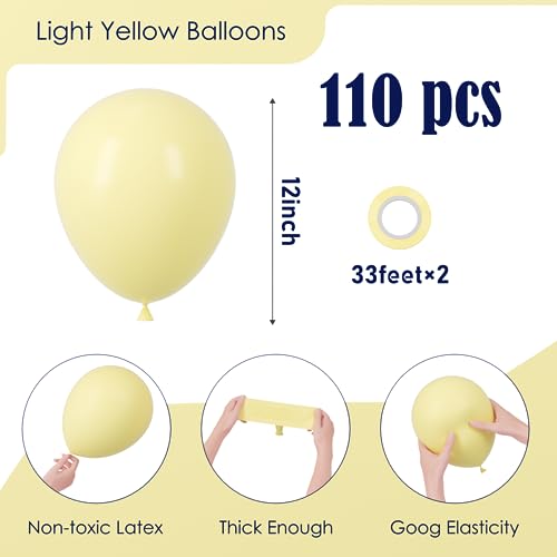 Image of Voircoloria 110pcs Pastel Yellow Balloons 12inch Light Yellow Latex Party Balloons for Graduation, Easter, Wedding, Birthday, Bridal Shower, Sunflower Party, Baby Shower, Anniversary Party Decorations