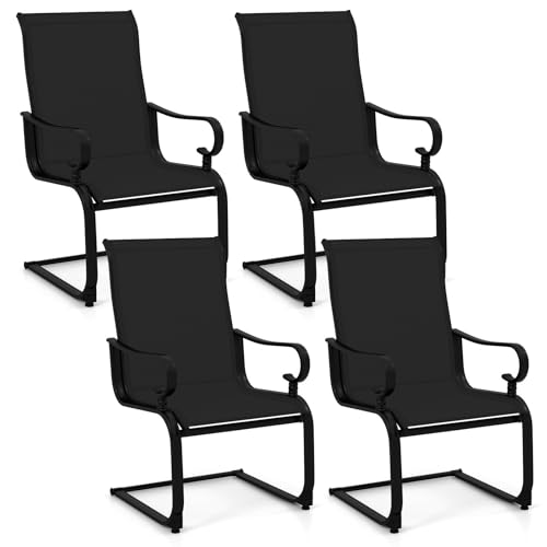 Image of GIANTEX Patio Dining Chairs Set of 4, High Back Outdoor Patio Chairs with Metal C Spring Frame, Heavy Duty Outside Dining Chairs for Porch Lawn Garden Backyard Balcony Pool, Black