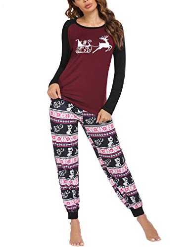 Ekouaer Christmas Pajamas for Women Cute Print Long Sleeve Pj Lounge Set - image 2