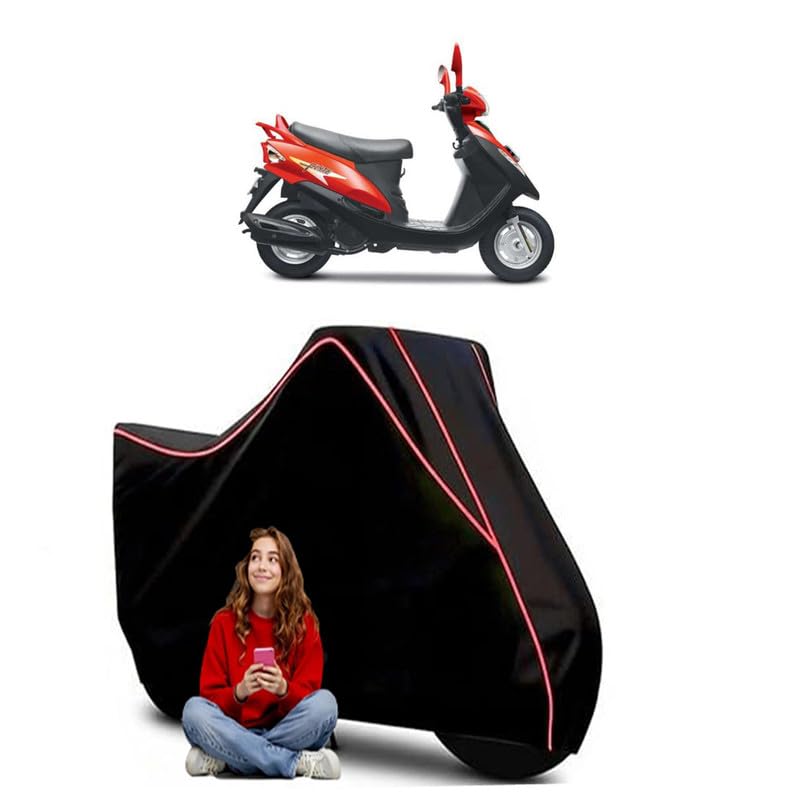 Image of Flyte SNP Scooty Bike Cover Water Resistant Outdoor Use Universal Fit Scooters Motorcycles Heavy Duty UV Protection Dust Rain Scratch Resistant Elastic Bottom Black Blue Piping