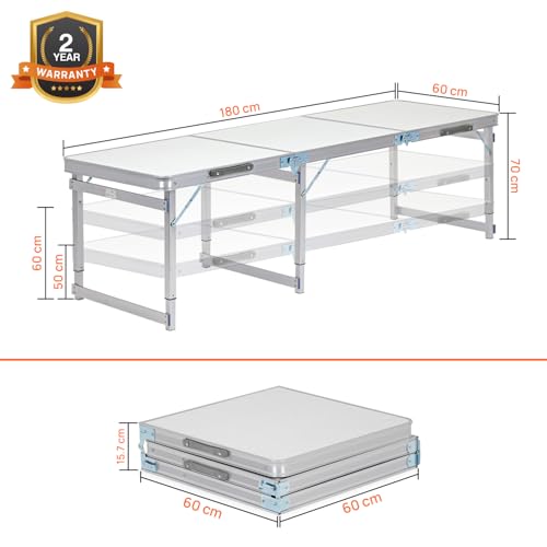Image of Corvids 6 Feet Multipurpose Aluminium Folding Camping Table with Carrying Handle | Height Adjustable Table for Picnic, Hiking, Garden, Home, Outdoor & Indoor Use