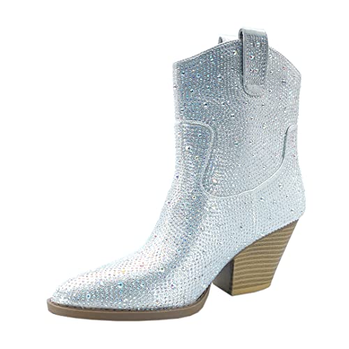 Image of ABSOLEX Women Western Cowgirl Cowboy Pointed Toe Rhinestone Ankle Booties