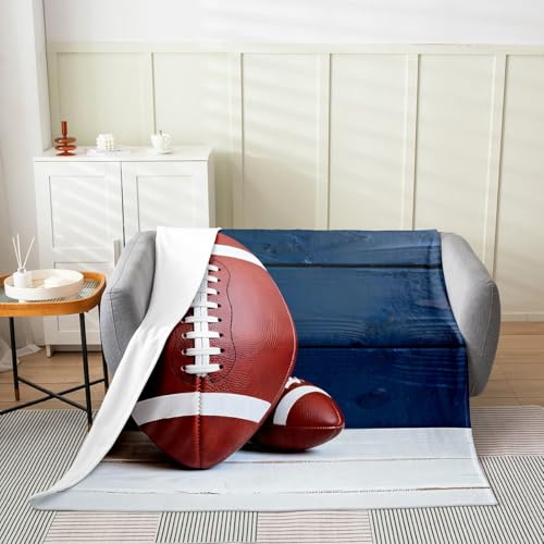 Feelyou Football Plush Throw Blanket Rugby Sports Flannel Blanket Baby 30"x40" Blue Brown All Season Gift for Football Lover for Couch Bed Sofa Bedroom Decor