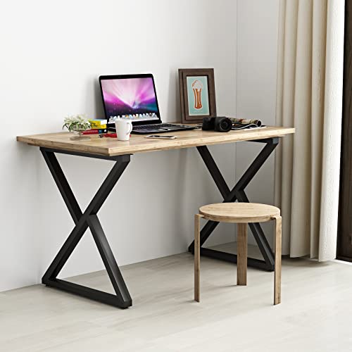 Image of HOMEKAYT Industrial Triangle Iron Table Legs (28 inchH x 24 inchW) - Black, Set of 2 - Heavy Duty, Modern Design - Multiple Uses for Dinning, Coffee, Office Tables