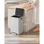 SONGMICS Trash Can, 13-Gallon Gabbage Can, with 15 Trash Bags, Stainless Steel, with Soft-Close Lid, Removable Inner Bucket, Handles, Silver ULTB595E01 - Image 2