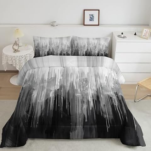 Nttopship Grey Black White Comforter Set Cover