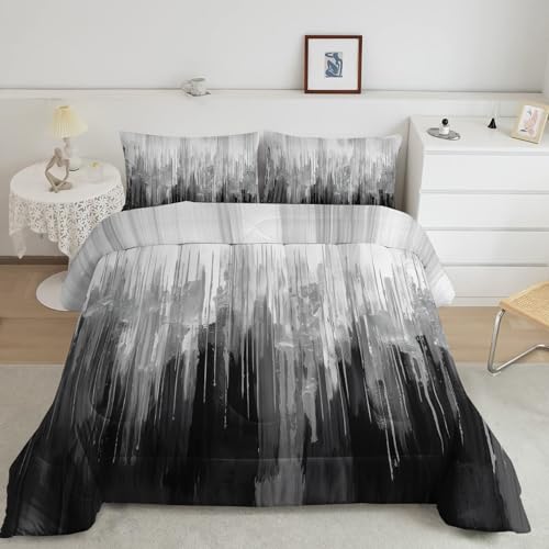 Nttopship Grey Black White Gradient Print Comforter Set Queen Size,Abstract