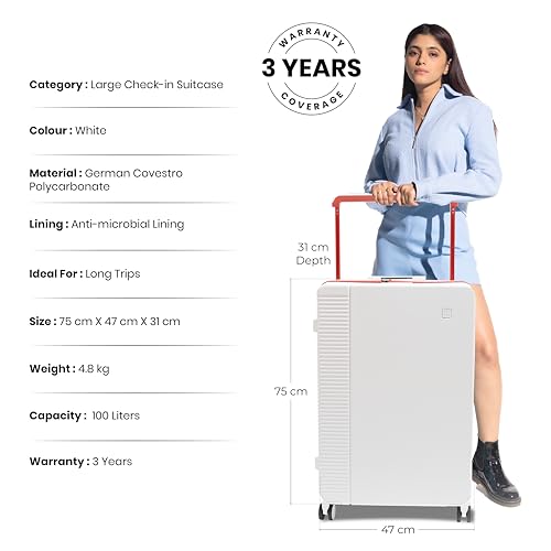 Image of ICON - Signature Polycarbonate (PC) Hard-Sided Cabin Suitcase | Ultra Lightweight & Durable | 8 Spinner Wheels | TSA Lock | Organized Interior | Multiple Colours (Check in - Large, White)