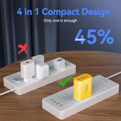 Image of USB C Wall Fast Charger Block, 40W 4-Port Type C Chargers Fast Charging Blocks PD Power Charger Adapter+QC 3.0 USB Multiport Charger Brick for Phone 17 /16 /15 /14 /13 /12 Pro Max, i-Pad, Galaxy S25-2Pack