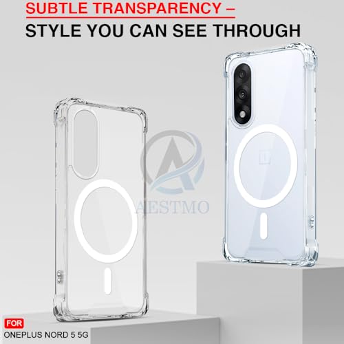 Image of AESTMO Clear Back Cover for OnePlus Nord 5 5G | 360 Protection | Transparent Back Cover for OnePlus Nord 5 5G (PC + TPU, Compatible with MagSafe Accessories, Transparent Bumper)