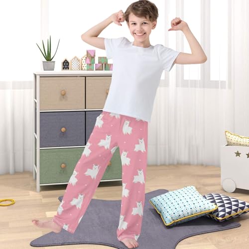 Boy's Pj Pants Happy Alpaca Unicorn Horn Lounge Bottoms Elastic Waist Kids Joggers with Pockets Size 6-144