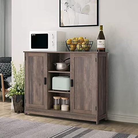 IWELL Boden Aufbewahrungsschrank mit 2 Türen und 2 offenen Regalen Cover