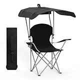 YSSOA Lounge Sunshade, Hiking, Travel, and Other Outdoor Events, with Cup Holder, 21.6' x 21.6' x 36', Black, Camping Chair + Canopy