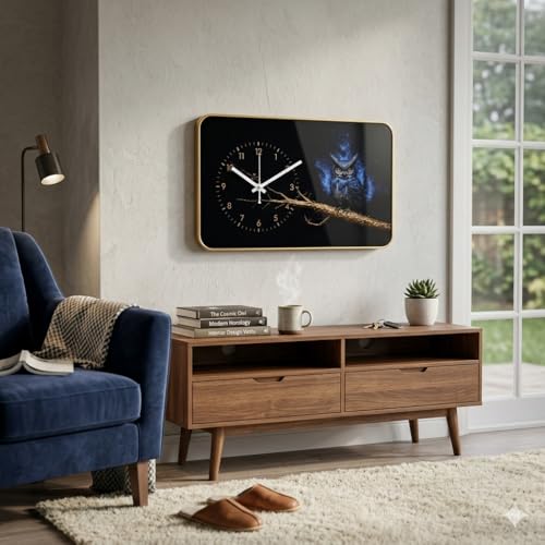 Image of Mystic Owl Wall Clock | Silent Sweep Movement | Vastu Compliant Luxury Decor | Evil Eye Nazar Protection Owl Art | Premium Home Decor Gift for Living Room, Bedroom, Office & Entrance 18 x 12 Inch