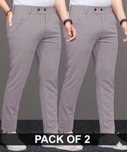 Image of Men's Slim Fit Lycra Formal Trousers Combo | Stretchable Smart Casual Pants for Office Wear | Mid-Rise Flat Front Stylish Chinos