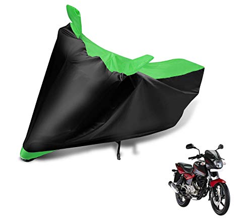 Image of Auto Hub Bike Cover Compatible with Bajaj Pulsar 180 with Mirror Pocket, Dustproof, Heat Resistant, Triple Stitched, Pulsar 180 Bike Cover- Black, Green