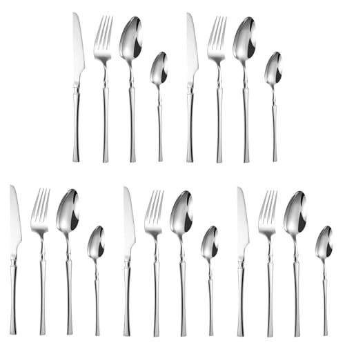 Image of aDai Sterling Silver Silverware Set | Satin Finish 20-Piece Korean Vintage Style Flatware Set | Dishwasher Safe Stainless Steel Cutlery for Home, Restaurant & Gifting