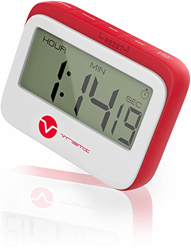 Vremi Digital Kitchen Timer Magnet - Loud Magnetic Kitchen Timer Clock with Alarm and Large Display in Cute Retro Shape - 60 Minute 24 Hour Electric Timer with Stopwatch - Red