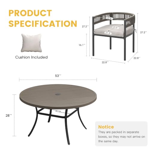 Image of VICLLAX Patio Dining Set for 6-53 inch Round Table & Cushioned Wicker Seats