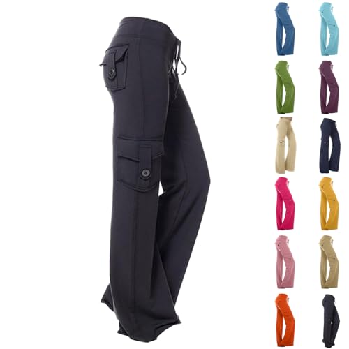 Wide Leg Cargo Pant for Women 2025 Fashion Solid Stretchy Jogger High Waisted Slim Fit Ladies Pants with 4 Packets2