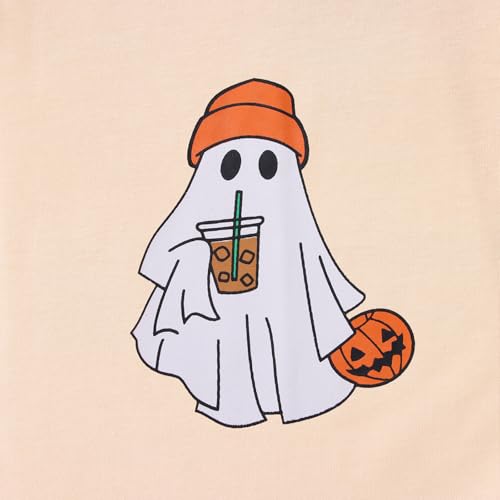 Image of Ritatte Kids Halloween Shirt Girls Boys Ghost Coffee Pumpkin T-Shirt Funny Graphic Spooky Season Short Sleeve Tee Tops 7-12Y
