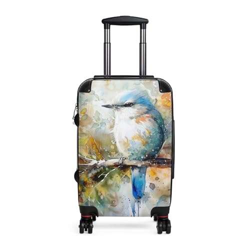 Hard-Shell Suitcase with Bluebird Print, Telescopic Handle, 360° Wheels, Carry-On/Medium/Large Sizes (Carry-On)