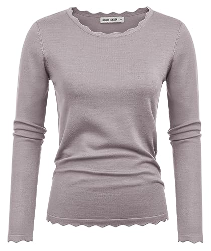Image of GRACE KARIN Fall Sweaters for Women 2026 Long Sleeve Crewneck Business Casual Tops High Stretchy Knit Fitted Pullover Sweater