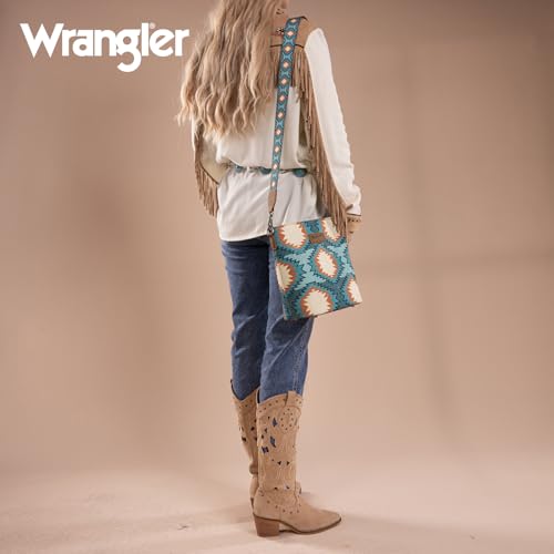 Image of Wrangler Aztec Crossbody Bags for Women Southwestern Print Canvas Shoulder Purse with Distressed Look and Adjustable Strap