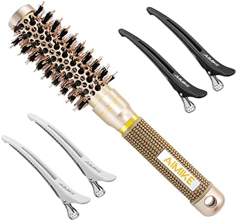 AIMIKE Round Hair Brush, Nano Thermal Ceramic & Ionic Tech Hair Brush, Small Round Brushes w/ Boar Bristles for Blow Drying, Enhance Texture for Hair Drying, Styling, Curling and Shine (Barrel 1 inch)