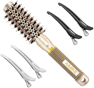 AIMIKE Round Hair Brush, Nano Thermal Ceramic & Ionic Tech Hair Brush, Small Round Brushes w/ Boar Bristles for Blow Drying, Enhance Texture for Hair Drying, Styling, Curling and Shine (Barrel 1 inch)