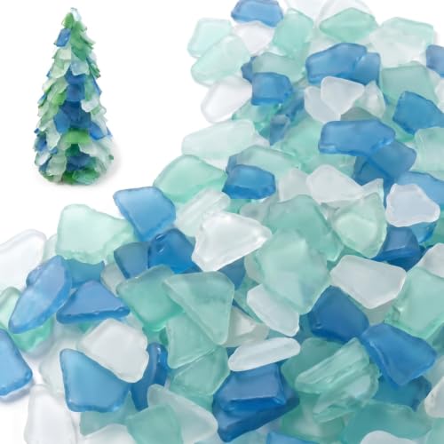 Jetec Sea Glass for Crafts Pieces Seaglass Decor Flat Frosted Sea Glass Ornaments Vase Filler Crushed for Beach Wedding Party Decor Home Aquarium DIY Craft Supplies 11 oz(Blue White Green)