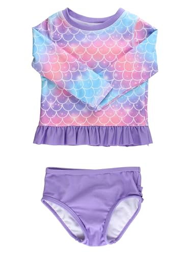 Image of RuffleButts Baby /Toddler Girls Long Sleeve Rash Guard UPF50+ Sun Protected Bikini Swimsuit
