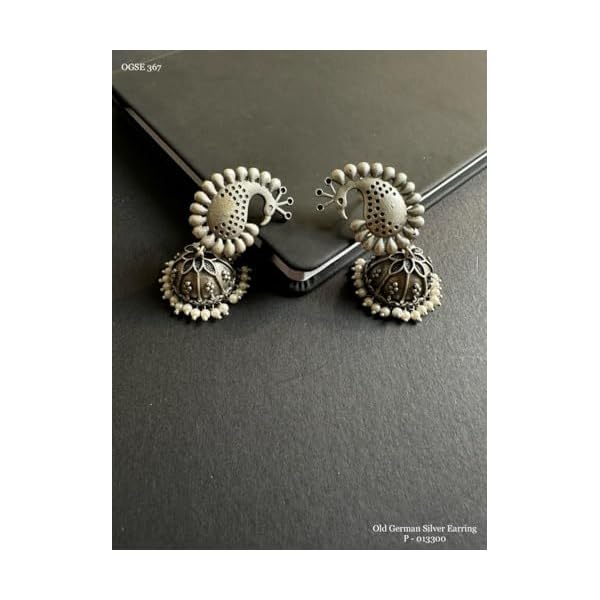 ZIKWOR Ethnic Peacock Feather Dangle Earrings, Silver - Image 3