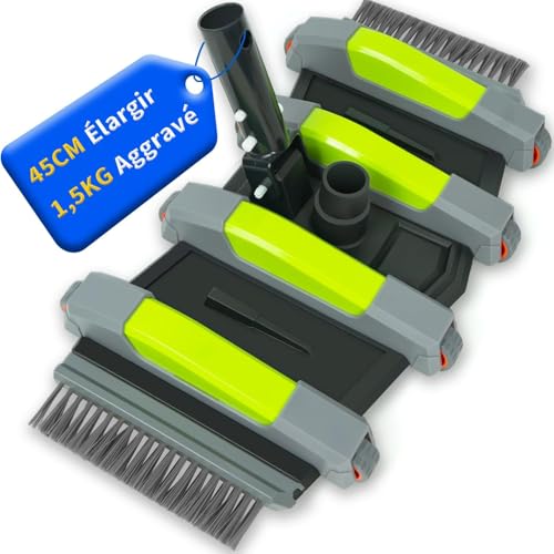 Balai Aspirateur Piscine 45 cm avec Roues, Brosse Aspirateur Piscine avec Raccord d’Aspiration, Brosse de Fond Piscine Flexible avec Brosse Latérale,...