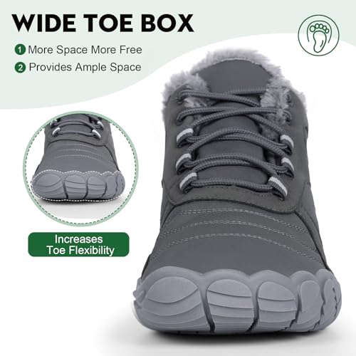 Hike Winter Footwear Barefoot Boots Mens Womens, Waterproof Winter Snow Boots, Warm Ankle Booties, Wide Toe Barefoot Hiking Boots, Non-Slip Zero Drop Sole Hike Shoes for Hiking Walking Outdoor4