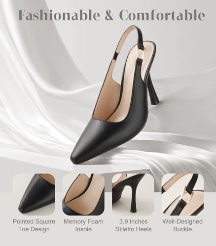 Ankis Slingback Heels for Women 3.9in Kitten Heels Closed Pointed Toe High Heel Wedding Party Dress Shoes Women's Pumps3