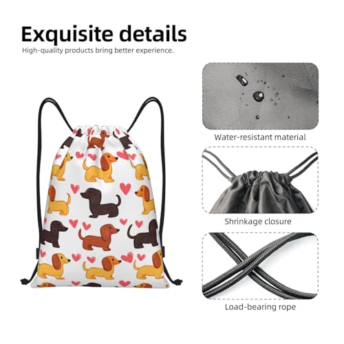 Drawstring Backpack - Cute Heart Dachshund Print Sports Gym Sackpack String Bag For Women Men, Lightweight Draw String Back Bag For Workout Travel3