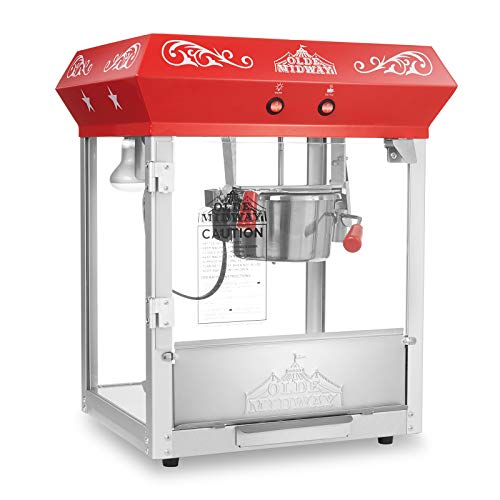 Olde Midway Bar Style Popcorn Machine, 4-Ounce Popcorn Maker Popper, Red