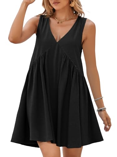 BerryGo Womens Summer Sleeveless Mini Dress Casual V Neck Beach Tank Babydoll Short Sundresses for Vacation Party 2025