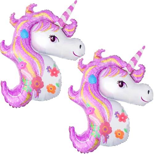 Decoracion Unicornio Cumpleaños 2 Unicornios Globos Gigantes de Papel de Aluminio Rosa de 40 Pulgadas/100 Centímetros para Decorar el Cumpleaños de una Chica. Vuela con Helio.