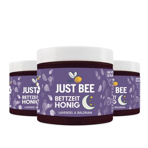 Just Bee Sleeptime Honey (3 x 260g) | Pure natural honey with Lavender flavour, Valerian Root and Vitamin B | Raw and Unpasteurised | Vitamin Rich | For Nightly Bedtime Routine