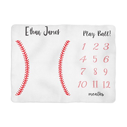 Emily gift Baseball Baby Milestone Blanket, Baby Boy Blanket, Personalized Baby Blankie, Monthly Baby Blanket, Baby Boy Blankie, Baby Sports Blanket (30x40) White