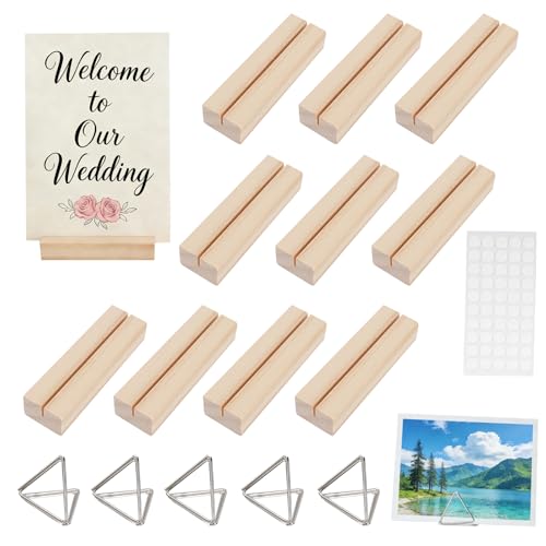BZUEPRS Tarjetero de madera, 10 unidades, soporte para tarjetas de mesa con 5 mini soportes para tarjetas, soporte para fotos, soporte para tarjetas postales para bodas, restaurantes, banquetes y
