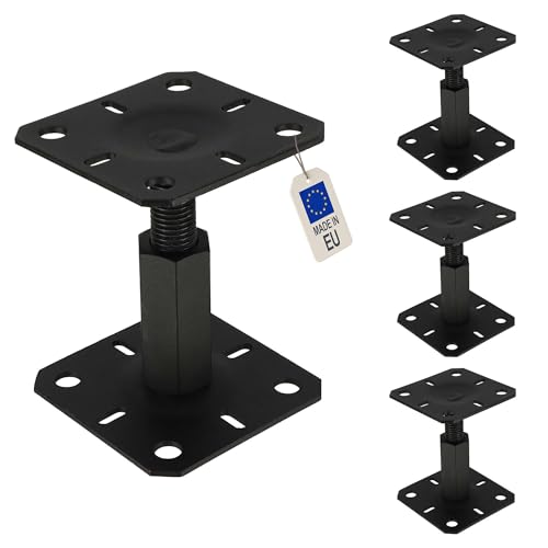 Poteau réglable M20 galvanisé noir : hauteur ajustable de 100 à 150 mm