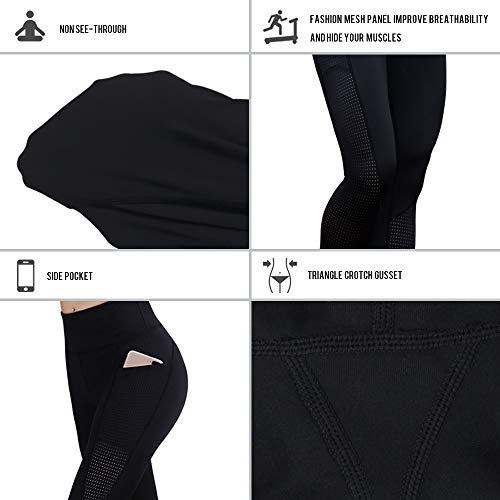 RAYPOSE Workout Leggings For Women With Pockets Tummy Control Gym Butt Lifting Capri Yoga Pants With Mesh Cut Out Black-S - Image 5
